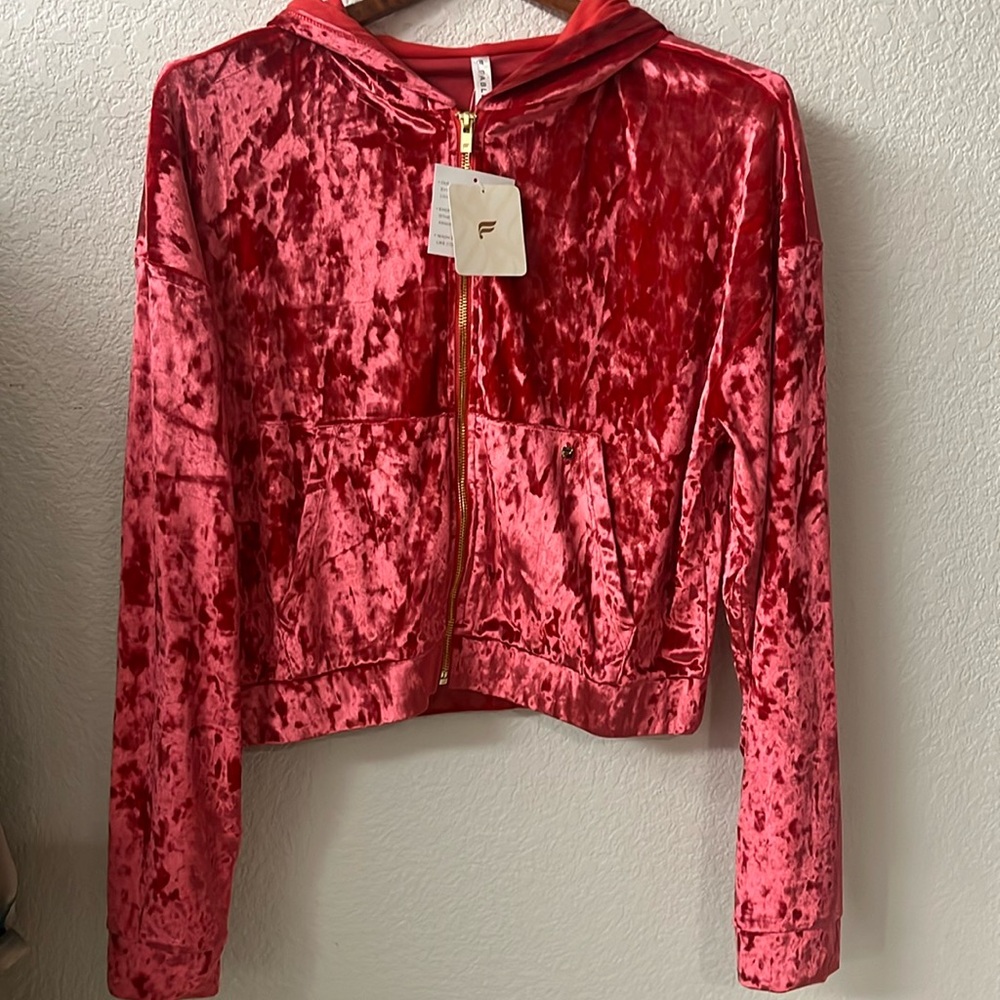 Fabletics New with tags, crushed velour, zip up hoodie.